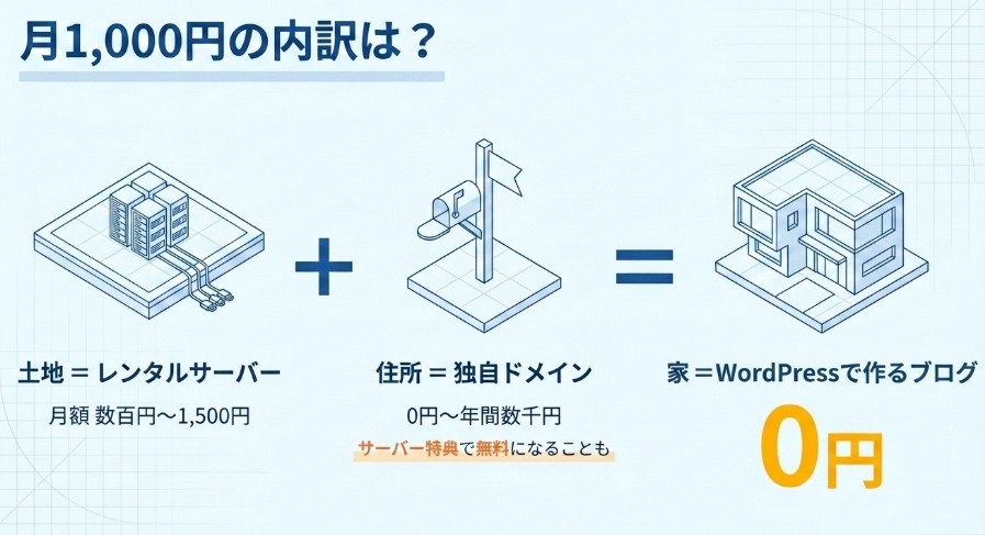 WordPressブログの費用をレンタルサーバー、独自ドメイン、WordPress本体に分けて説明