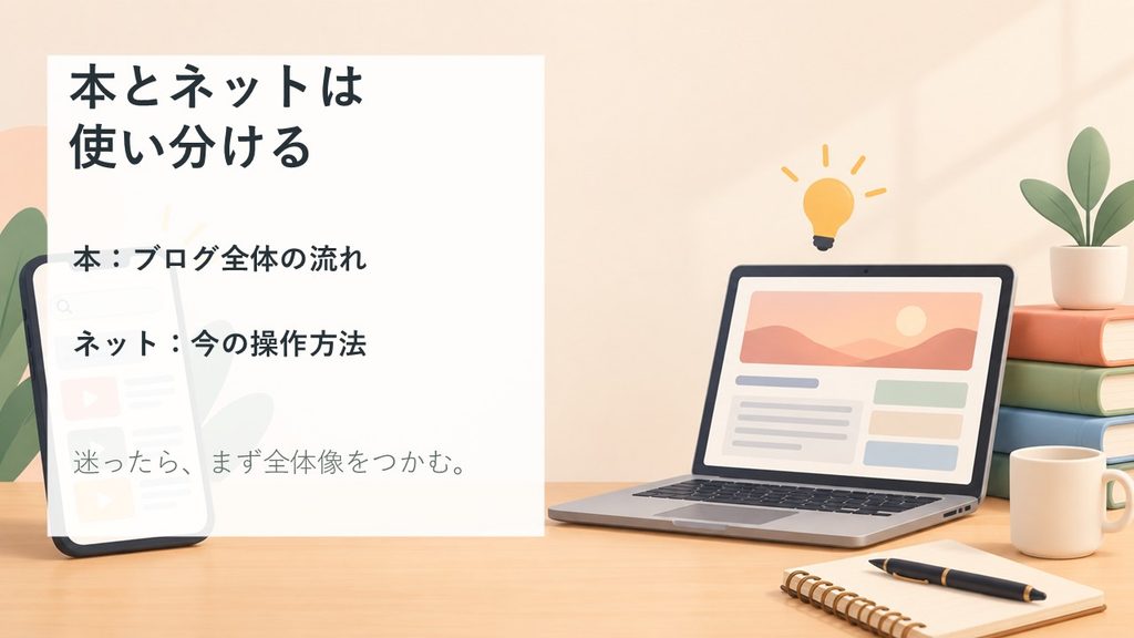 ブログ本はブログ全体の流れ、ネット検索は現在の操作方法を調べるために使い分ける