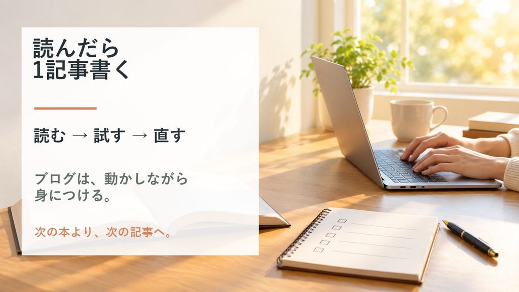 ブログ本を読んだら読む・試す・直すを繰り返し、すぐ1記事で実践する